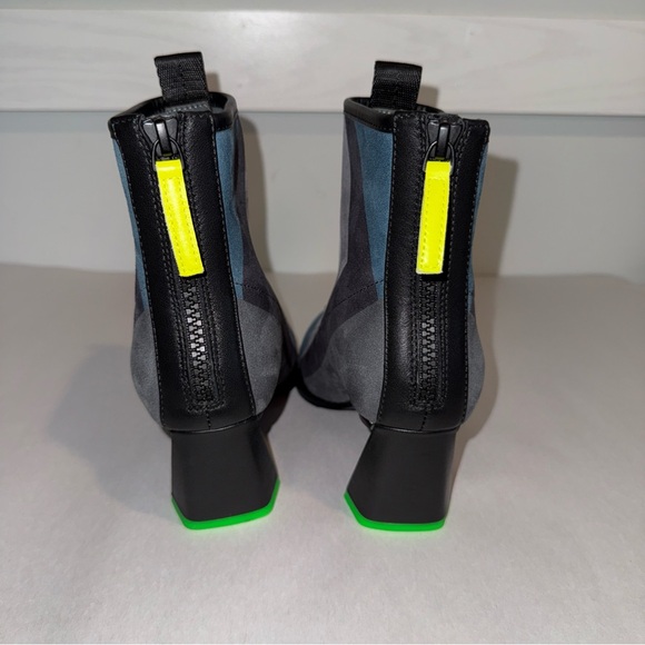 Colorblock Mid-Heel Ankle Boots in Teal, Gray and Black - Picture 7 of 11